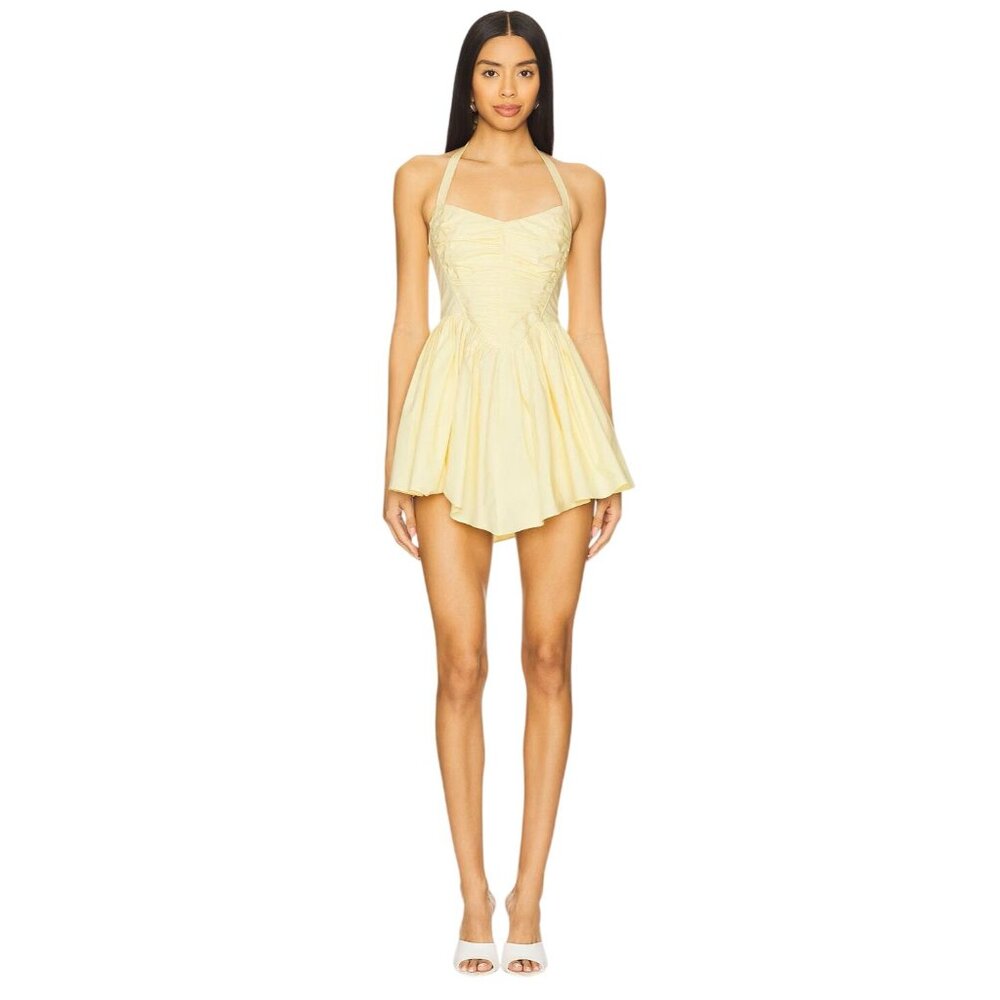 NBD Sara Mini Dress in Pale Yellow Large New Womens Cotton Party